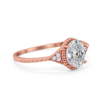 14K Rose Gold Oval Art Deco 8mmx6mm D VS2 GIA Certified 1.01ct Lab Grown CVD Diamond Engagement Wedding Ring Size 6.5